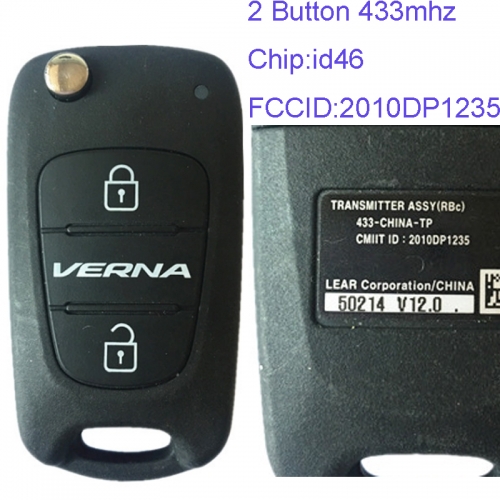 MK140026 2 Button 433mhz Remote Key for H-yundai Verna Car Key Fob With ID46 Chip FCCID:2010DP1235