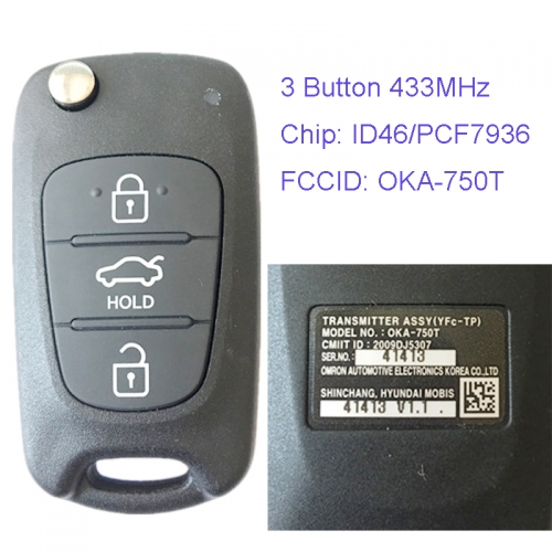 MK140034 3 Button 433MHz Remote Control Flip Folding Key for H-yundai IX35 Car Key Fob Remote PCF7936 Chip FCCID OKA-750T