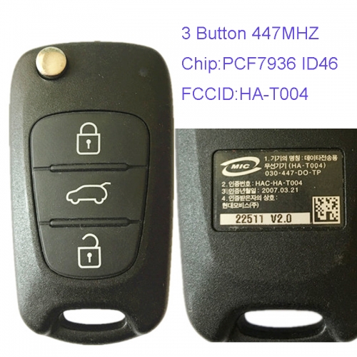 MK140033 3 Button 447MHZ Remote Control Flip Key for H-yundai Car Key Fob Remote HA-T004 with ID46 chip
