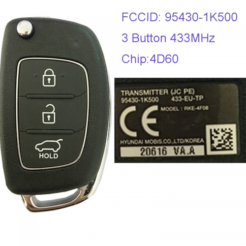MK140061 2 Button 433MHz Remote Control Flip Folding Key for H-yundai Santa Fe 2012-2014 Car Key Fob 4D60 95430-1K500