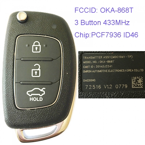 MK140059 3 Button 433MHz Remote Control Flip Folding Key id46 Chip for H-yundai Elantra 2012 Car Key Fob OKA-868T