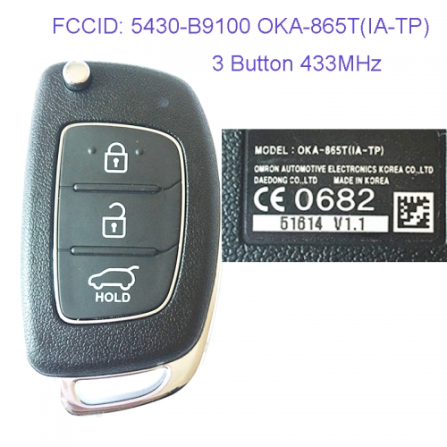 MK140051 3 Button 433MHz Remote Control Flip Folding Key for H-yundai I10 I20 I30 Car Key Fob CE0682 95430-B9100 OKA-865T(IA-TP)