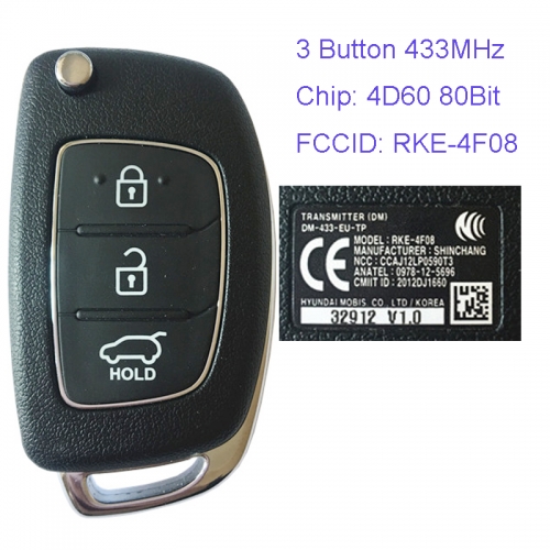 MK140048 3 Button 433MHz Remote Control Flip Folding Key 4D60 80Bit Chip for H-yundai Santafe Car Key Fob RKE-4F08
