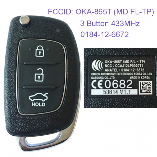MK140052 3 Button 433MHz Remote Control Flip Folding Key for H-yundai Elantra 2012-2015 OKA-865T (MD FL-TP)  Car Key Fob