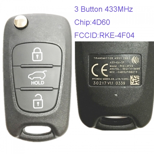 MK140031 3 Button 433MHz Remote Control Flip Key for H-yundai i30 Car Key Fob Remote RKE-4F04(GD) 95430  With 4D60 Chip