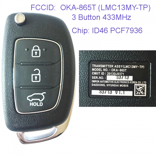 MK140047 3 Button 433MHz Remote Control Flip Folding Key PCF7936 Chip for H-yundai Creta 2012-2018 Car Key Fob OKA-865T (LMC13MY-TP)