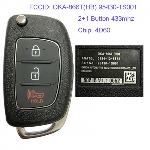 MK140082 2+1 Button 433mhz Remote Control Flip Key4D60 80 Bit Chip for H-yundai Remote OKA-866T(HB) 95430-1S001