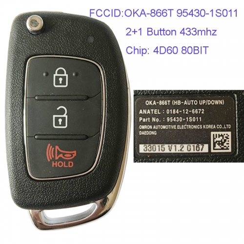 MK140084 2+1 Button 433mhz Remote Control Flip Key for H-yundai Remote OKA-866T 95430-1S011