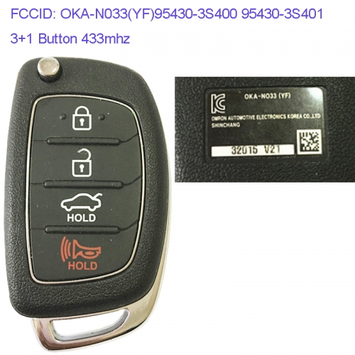 MK140076 3+1 Button 433mhz Remote Control Flip Key for H-yundai Sonata 2011+ Remote OKA-N033(YF)95430-3S400 9543