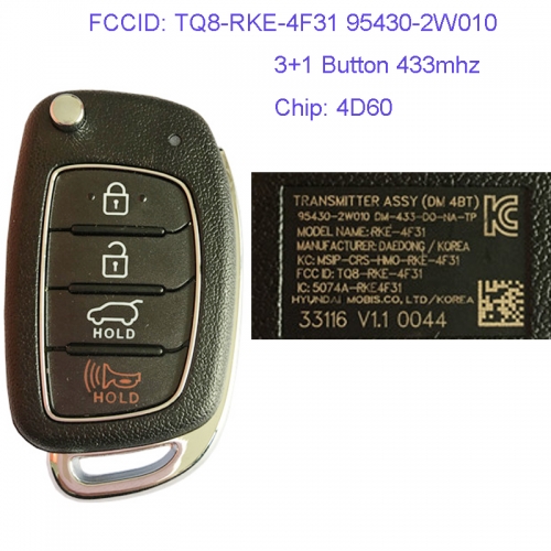 MK140080 3+1 Button 433mhz Remote Control Flip Key for H-yundai Santa Fe 2017 Remote TQ8-RKE-4F31 95430-2W010