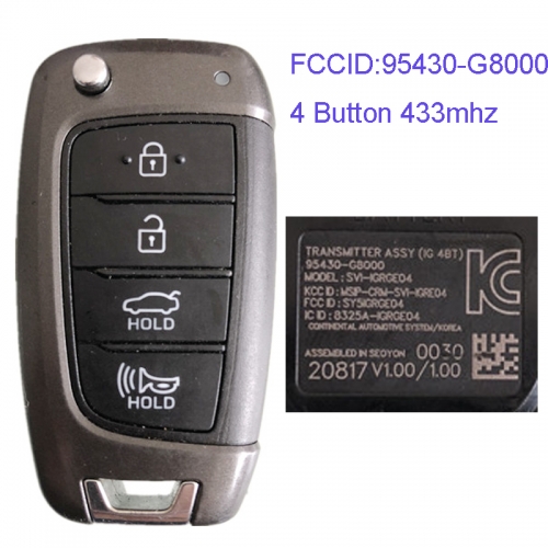 MK140085 4 Button 433mhz Remote Control Flip Key for H-yundai Azera Remote 95430-G8000