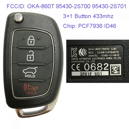 MK140075 3+1 Button 433mhz Remote Control Flip Key for H-yundai Tucson Remote OKA-860T 95430-2S700 95430-2S701