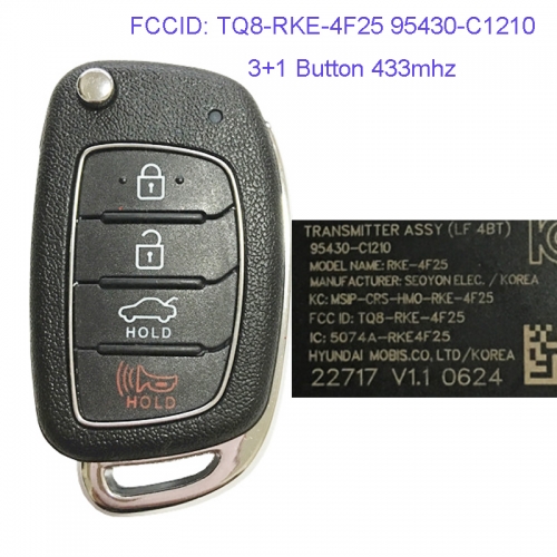 MK140077 3+1 Button 433mhz Remote Control Flip Key for H-yundai Sonata 2018 Remote TQ8-RKE-4F25 95430-C1210 No Chip