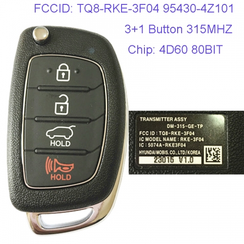 MK140069  3+1 Button 315MHZ Remote Control Flip Key for H-yundai Santa Fe 2013-2015 Remote FCCID TQ8-RKE-3F04 95430-4Z101