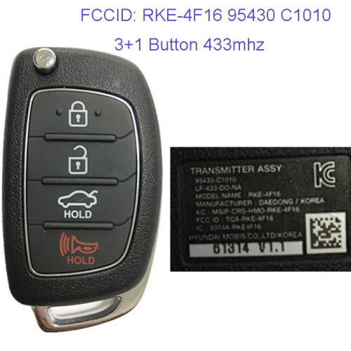 MK140070 3+1 Button 433mhz Remote Control Flip Key for H-yundai Santa 2015+ Remote FCCID RKE-4F16 95430 C1010