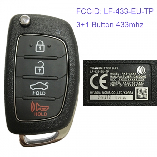 MK140073 3+1 Button 433mhz Remote Control Flip Key for H-yundai Remote LF-433-EU-TP Auto Car Key Fob
