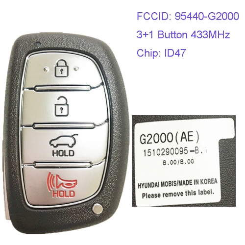 MK140107 3+1 Button 433MHz Smart Key for H-yundai Ioniq 2017 Car Key Fob Remote 95440-G2000