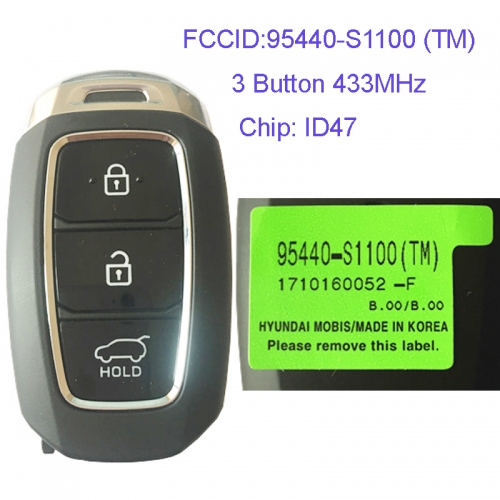 MK140118 3 Button 433MHz Smart Key for H-yundai  Car Key Fob 95440-S1100 (TM)  Santa Fe 2018-2020 Remote Keyless Go