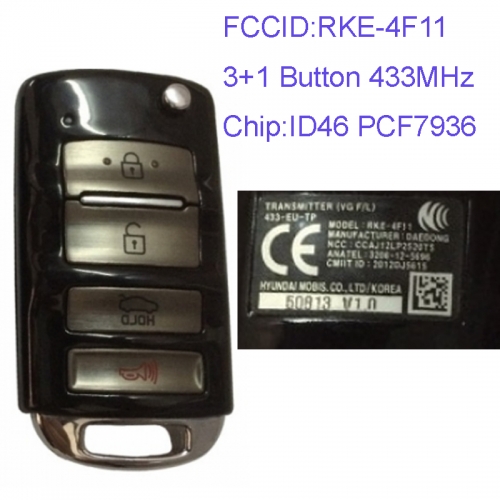 MK130032 3+1 Button 433MHz Folding Flip Remote Key Fob for Kia K7 Car Key Fob ID46 Chip RKE-4F11