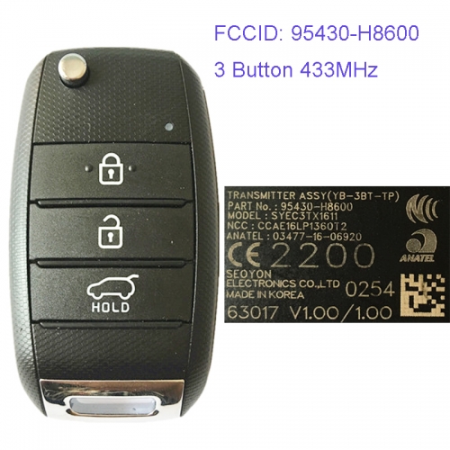 MK130022 3 Button 433MHz Folding Flip Remote Key Fob for Kia Rio 2016+ Car Key Fob 95430-H8600