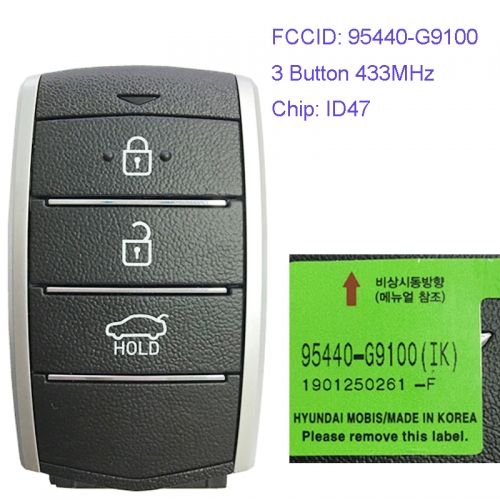 MK140122 3 Button 433MHz Smart Key for H-yundai Genesis 2019 Car Key Fob 95440-G9100 Remote Keyless Go