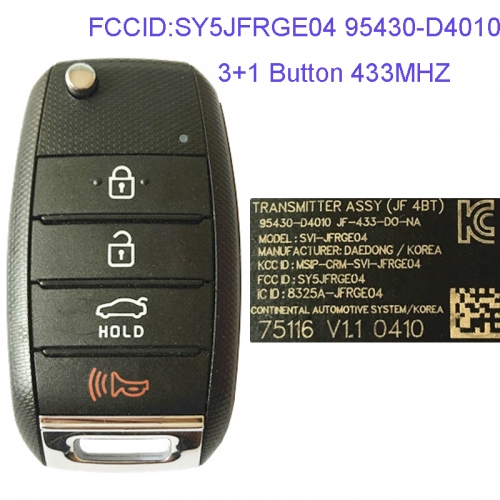 MK130056 3+1 Button 433MHZ Folding Flip Remote Key Fob for Kia Optima 2016-2018 Car Key Fob SY5JFRGE04 95430-D4010