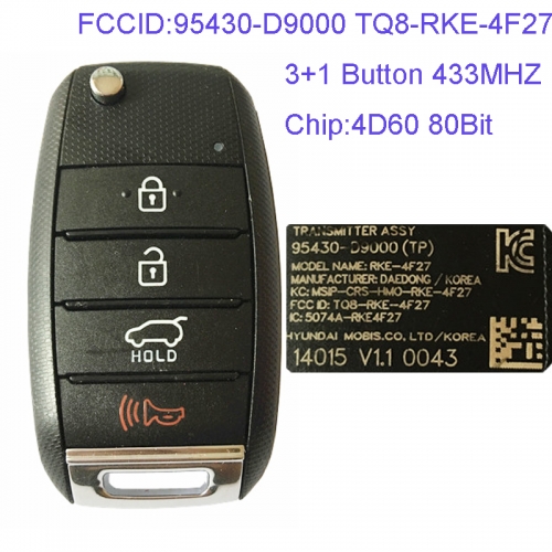 MK130055 3+1 Button 433MHZ Folding Flip Remote Key Fob for Kia Sportage 2017 Car Key Fob 95430-D9000 TQ8-RKE-4F27 4D60 80 Bit Chip