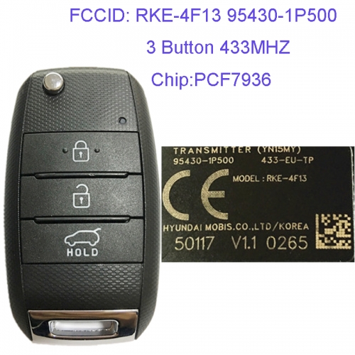 MK130046 3 Button 433MHZ Folding Flip Remote Key Fob for Kia Sorento C5 2016 Car Key Fob RKE-4F13 95430-1P500