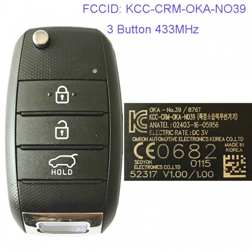 MK130023 3 Button 433MHz Folding Flip Remote Key Fob for Kia Car Key Fob OKA-NO39 KCC-CRM-OKA-NO39 OKA-No 39/876T