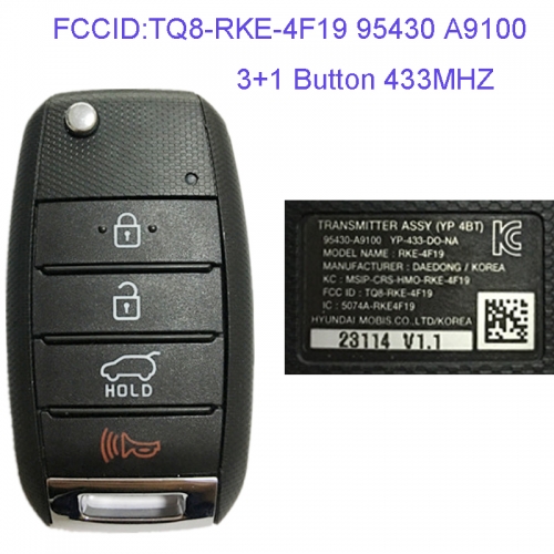MK130052 3+1 Button 433MHZ Folding Flip Remote Key Fob for Kia Sedona 2015+ Car Key Fob TQ8-RKE-4F19 95430 A9100