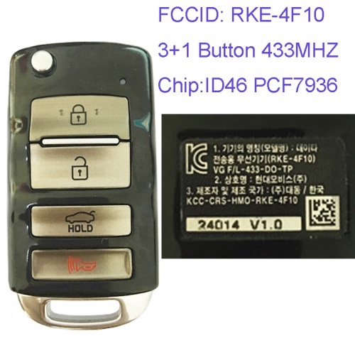 MK130036 3+1 Button 433MHZ Folding Flip Remote Key Fob for Kia Car Key Fob RKE-4F10