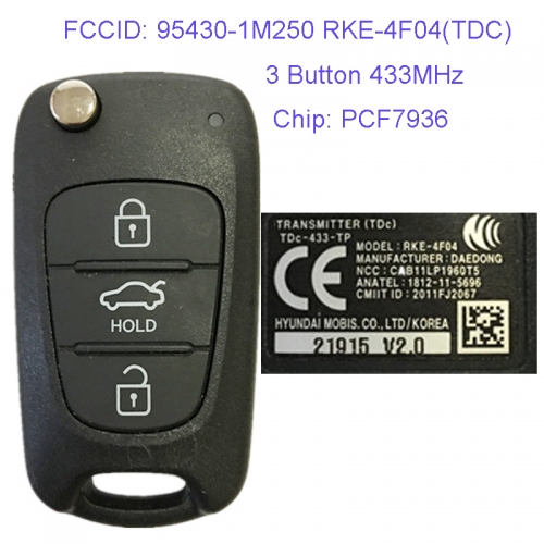 MK130026  3 Button 433MHz Folding Flip Remote Key Fob for Kia Cerato 2012 Car Key Fob 95430-1M250 RKE-4F04(TDC)