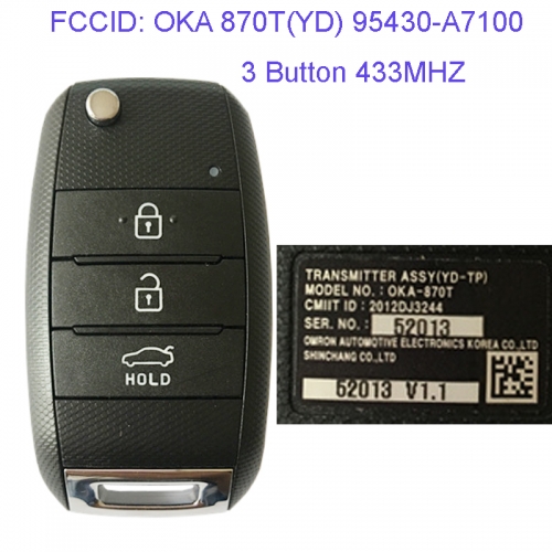 MK130039 3 Button 433MHZ Folding Flip Remote Key Fob for Kia K3 Forte 2013 - 2016 Car Key Fob OKA 870T(YD) 95430-A7100 OKA-870T