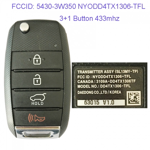 MK130060 3+1 Button 433mhz Folding Flip Remote Key Fob for Kia Sportage 2014-2016 Car Key Fob 95430-3W350 NYODD4TX1306-TFL