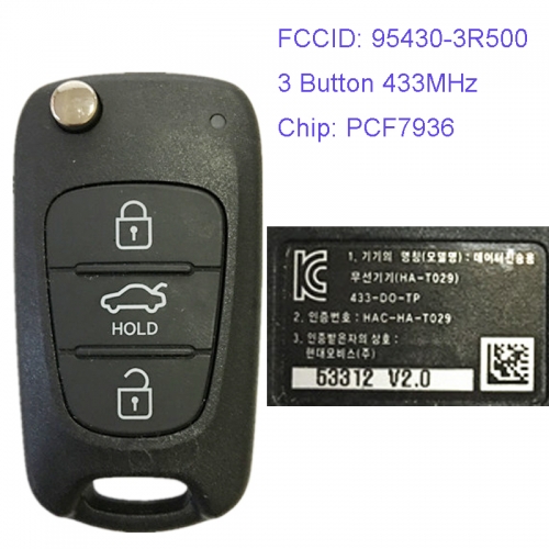 MK130027 3 Button 433MHz Folding Flip Remote Key Fob for Kia Cadenza 2014-2016 Car Key Fob 95430-3R500