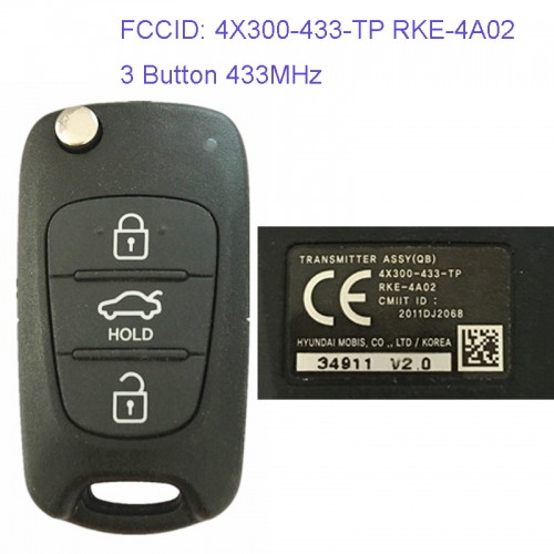 MK130029 3 Button 433MHz Folding Flip Remote Key Fob for Kia Rio(QB) 2011-2015 Car Key Fob 4X300-433-TP RKE-4A02