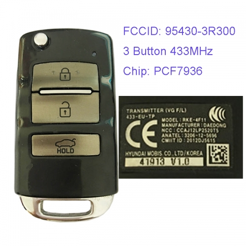 MK130028 3 Button 433MHz Folding Flip Remote Key Fob for Kia Cadenza 2014 Car Key Fob 95430-3R300