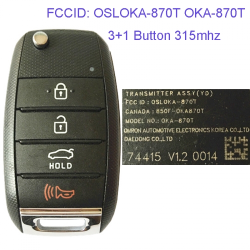 MK130057 3+1 Button 434mhz Folding Flip Remote Key Fob for Kia Forte 2012-2016 Car Key Fob OSLOKA-870T OKA-870T  95430-A7400