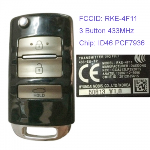 MK130019 3 Button 433MHz Folding Flip Remote Key Fob for Kia K7 Car Key Fob ID46 Chip RKE-4F11