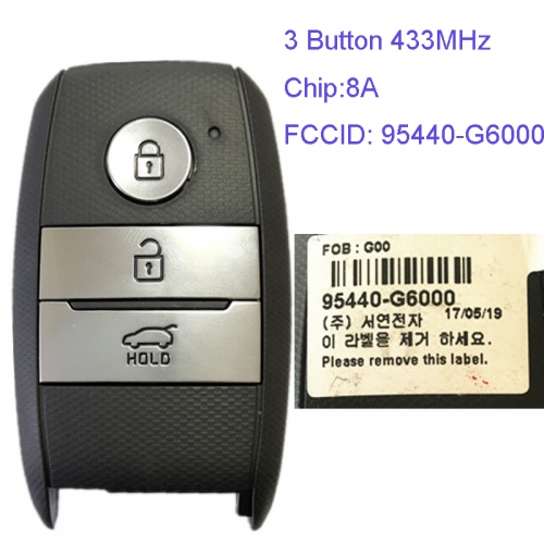 MK130071 3 Button 433MHz Smart Key for Kia Nero 2017 95440-G6000 8A Chip Car Key Fob Keyless Go