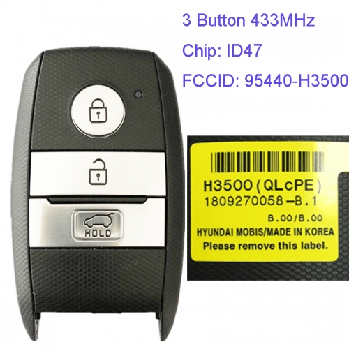 MK130076 3 Button 433MHz Smart Key for Kia KX5 2019 + 95440-H3500 ID47 Chip Car Key Fob Keyless Go