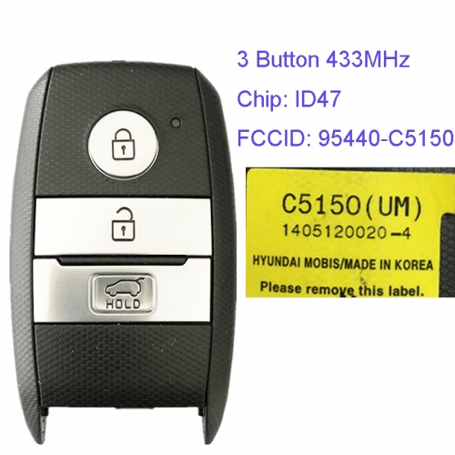 MK130077 3 Button 433MHz Smart Key for Kia Sorento 2018 95440-C5150 ID47 Chip Car Key Fob Keyless Go