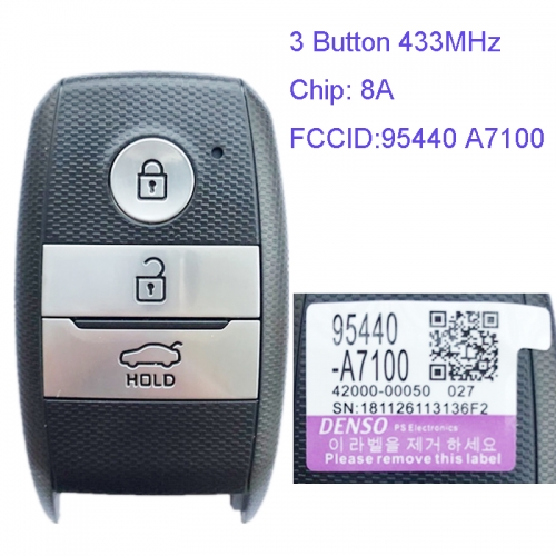 MK130067 3 Button 433MHz Smart Key for Kia K3 Cerato 2014-2016 95440 A7100 95440-B5000 8A Chip Car Key Fob Keyless Go