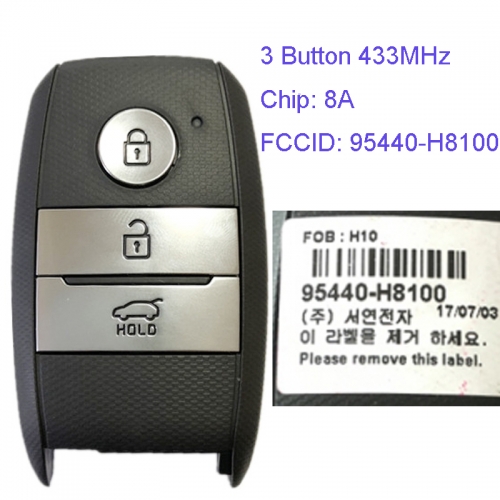 MK130075 3 Button 433MHz Smart Key for Kia Rio Stonic 2017 + 95440-H8100 8A Chip Car Key Fob Keyless Go