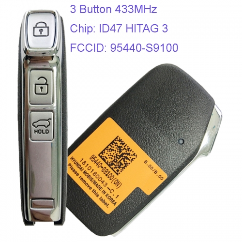 MK130099 3 Button 433MHz Smart Key for KIA 2020 Car Key Fob 95440-S9100 Remote Keyless Go ID47 Chip
