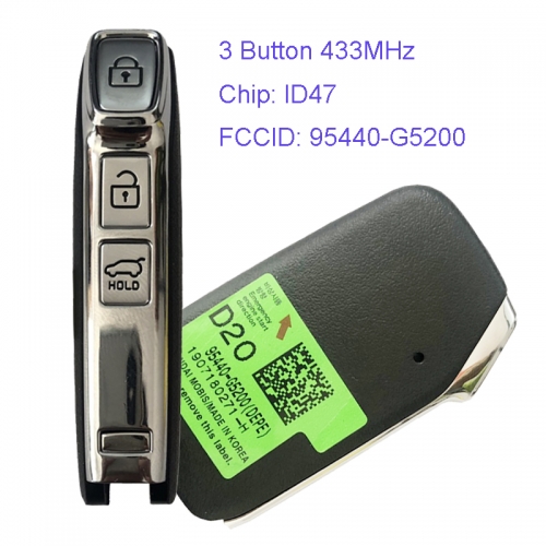 MK130097 3 Button 433MHz Smart Key for KIA NIRO 2019 Car Key Fob 95440-G5200 Remote Keyless Go ID47 Chip