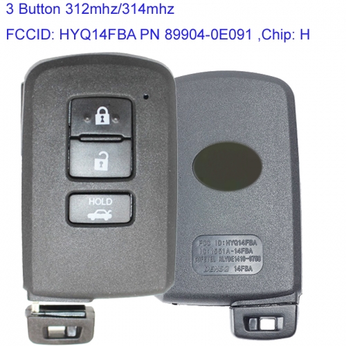 MK190156 3 Button 312mhz/314mhz Smart Key Smart Card for T-oyota 81451-0020 H Chip Remote Keyless Go Proximity Key