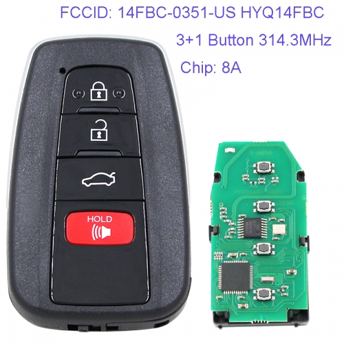 MK190124 3+1 Button 314.3MHz Smart Key for T-oyota Camry 2018 2019 Car Key Fob 14FBC-0351-US HYQ14FBC Remote Keyless Go Proximity Key