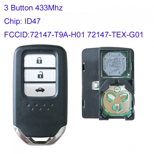 MK180105 3 Button 433mhz Smart Key for H-onda Crider Nine generation Accord Auto Key Remote with ID47 Chip 72147-T9A-H01 72147-TEX-G01