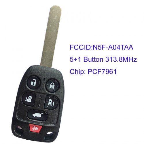 MK180112 5+1 Button 313.8MHz Head Key for H-onda O-DYSSEY 2011-2013 Auto Key Remote with PCF7961 Chip N5F-A04TAA Key Fob Remote